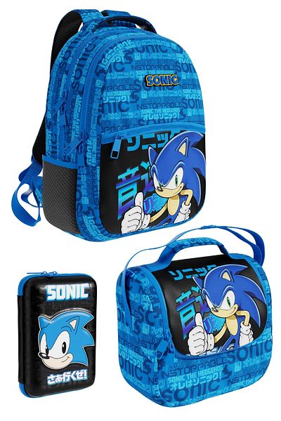 WİGGLE Σχολικό σετ 3 τεμαχίων με άδεια Sonic The Hedgehog Premium Σακίδιο πλάτης-τσάντα μεσημεριανού-θήκη για στυλό