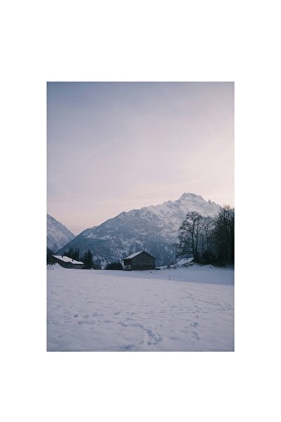 OEM Tablou Canvas, 'Casuta singuratica din munti iarna', Zapada, Munti, Cer, ...