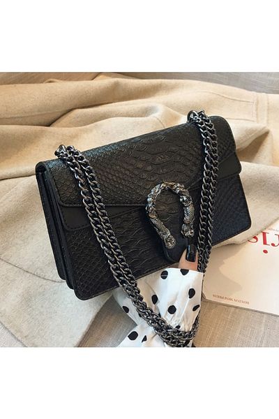 VENTI Kayla black women's bag made of snakeskin-type -leather, 26 x 16 x 9 cm