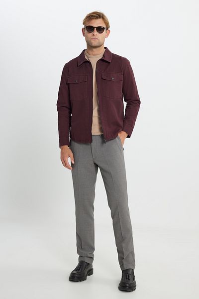ALTINYILDIZ CLASSICS Men's Burgundy Standard Fit Regular Cut Cotton Side Pocket Shirt Jacket