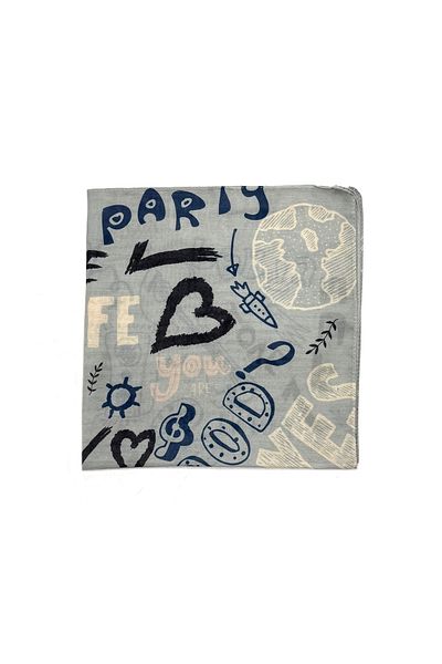 nazipek Soft Fabric Written Cotton Bandana Scarf 50X50 cm