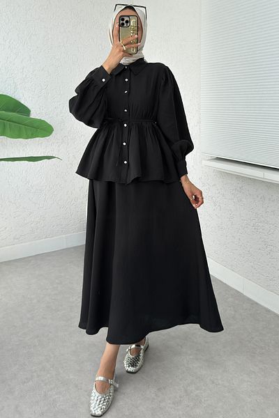 Salih Çelebi Modal Skirt Suit 2371 - Black