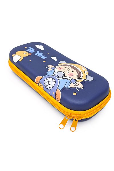 DNS Boys' school pencil case, with 1 compartment 1 zipper, unequipped, 3D Motorcyclist, navy blue 5521S