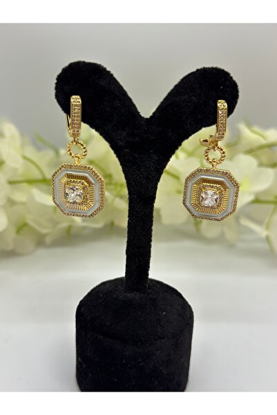 Constanza Exclusive 14 Ayar Altın Kaplama Baget Taşlı Özel Tasarım Küpe 843