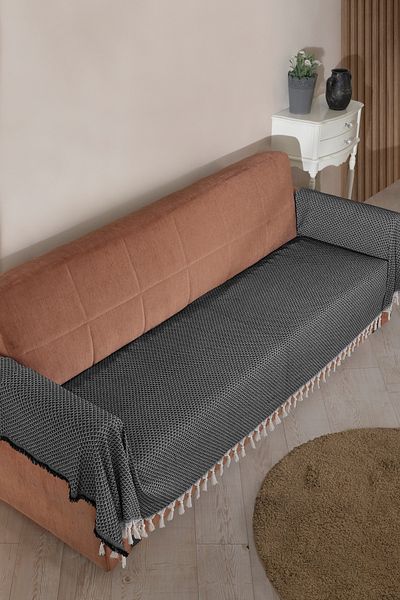 LADYNİL Seat Cover 115X300Cm-Black–King Size Sofa Bed and Sofa Covering the Seat and Arms with Fringes