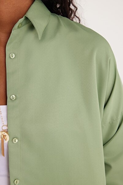 Tudors Γυναικείο πουκάμισο Oversize Casual Cut Sport πέτο με μακρύ μανίκι Basic Solid Mint