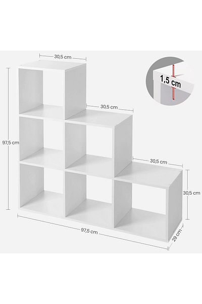 VASAGLE Biblioteca cu 6 compartimente, unitate de depozitare pentru decoratiuni, 29x98x98cm, alb