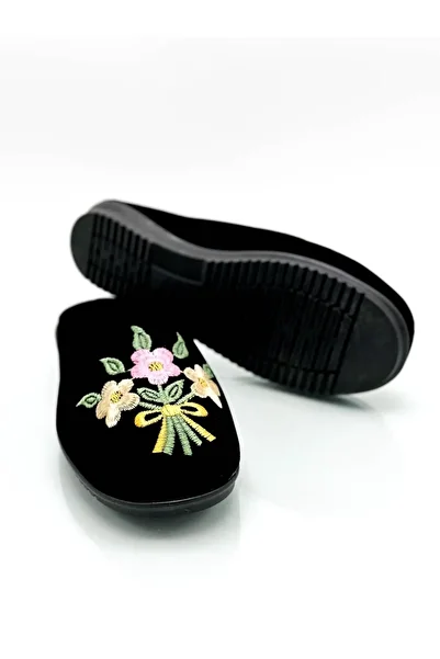 Moda Anna Women's Indoor Slippers Winter Indoor Soft Comfortable Slippers Embroidered Birth Dowry Guest Slippers Bouquet