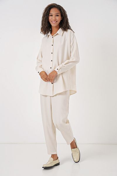 Merterium Women's Oversize Linen Double Suit Ecru 1092
