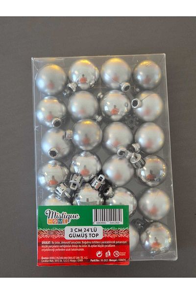 mıstıque home Christmas Tree Ornament 24 Pcs Silver Ball 3 cm Christmas Tree Ornament