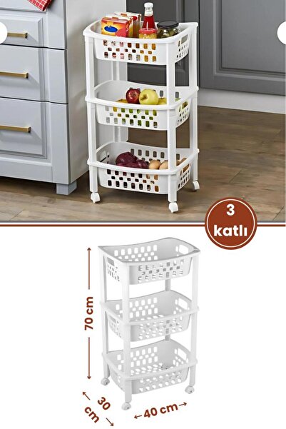 Flora 3 Katlı Patates ve Soğanlık, Katlı Tekerlekli Sebzelik Meyvelik Mutfak Banyo Balkon Düzenleyici Raf