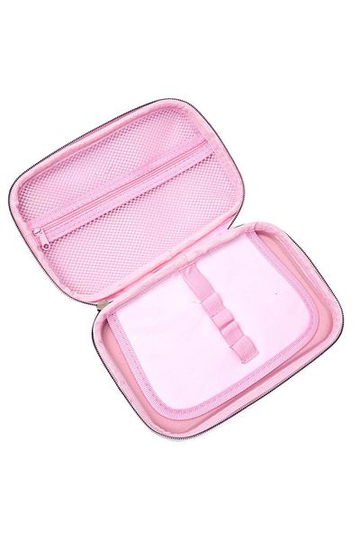 DNS Girls' school pencil case, with 1 compartment, 1 zipper, unlined, fur, pink eyes 1102S
