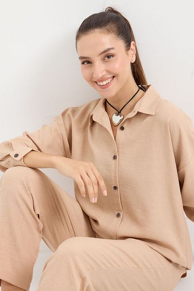 Merterium Women's Oversize Linen Double Suit Biscuit 1092