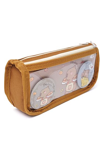 DNS Boys' pencil case for school children, with 2 zippers, 2 compartments, unequipped, brown 2001