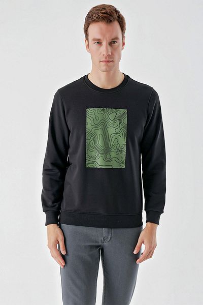 Morven Men's Black Trend Crew Neck Sweat-Shirt