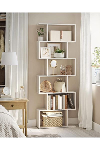VASAGLE Bookcase, shelf with 6 storage units, for living room, made of wood, 24x190x70cm, white