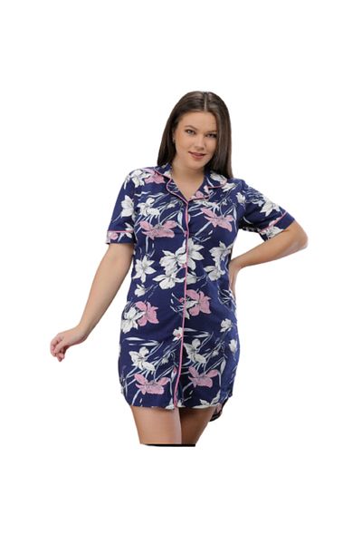 Generic Plus Size Buttoned Cotton Nightgown - NG 785