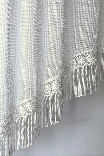 DENISA-DO Curtain made with arch, ivory macrame with fringes 185 h x 300 L