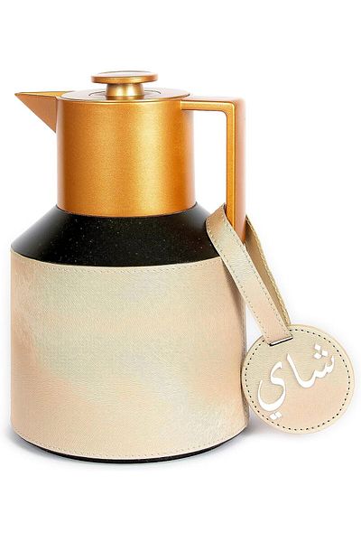 Lamsit Ibdaa Coffee Thermo Flask, Tea Vacuum Pot, 1.0L Arabic Dallah, Insulated, Tea, Beige