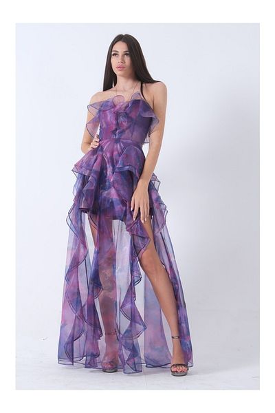 WeekJack Women's Purple Ruffle Tulle Chiffon Evening Dress 5010802000