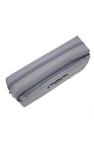 DNS Unisex pencil case for school, bag with 2 compartments 2 zippers, unequipped, gray 6620