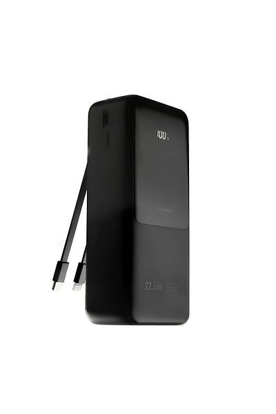 Veger 30000mAh Power Bank with Built-in Type-C and iPhone Cables, Display Screen, and 22.5W Charging Power - Black