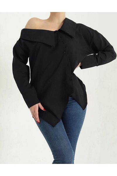 Azda Asymmetric Off Shoulder Ppoplin Shirt Md:2227