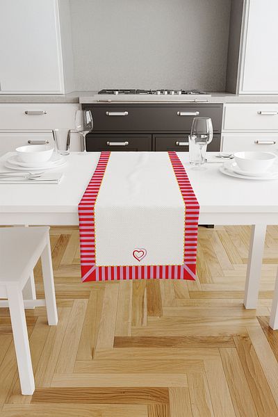 ASDİVA Lovin Minimal Heart Patterned Red-Pink Stick Edge White - Red/Pink/White 40X140 cm