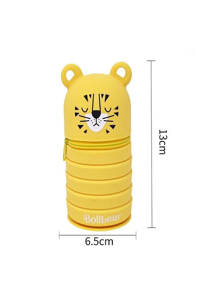 DNS Unisex school pencil case, cylindrical case, silicone, 1 zipper compartment, Yellow Bear Foldable B-2852