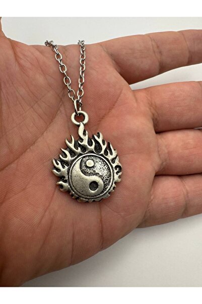 Yuchicly قلادة يينغ يانغ منقوشة باللهب للنساء والرجال - معدنية ذات طابع التوا...