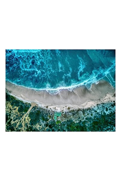 OEM Tablou Canvas, "Valurile albastre la tarmul nisipului", Ocean, Valuri, Pl...