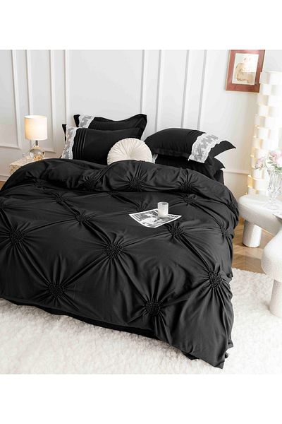 FIONNA.RO Finet Bed Linen With Embroidered Hearts - Black