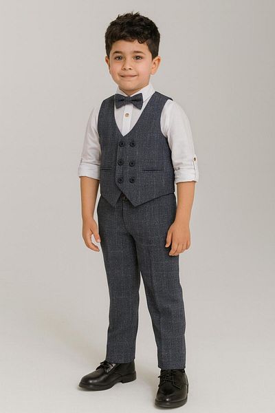 Esterella Crumpled Woven Vest Men's Suit / Vest Suit with Bow Tie / Shirt-Vest-Pants Suit