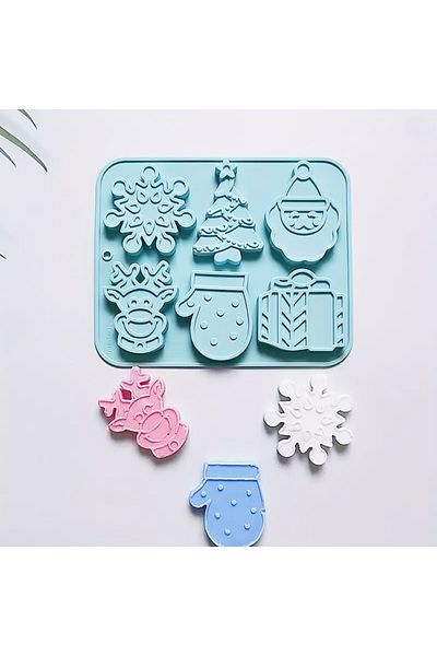 awwaline Set 6 Christmas-themed silicone molds, awwaline, blue, ideal for chocolate, candies, gingerbread, pa