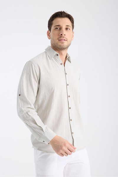 White By Nature Long Sleeve Slub Gray Men's Shirt