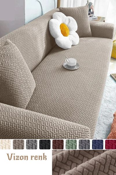 probak -Brick Pattern Jacquard 3 3 Elastic Sofa Cover |   Elastic Seat Cover |   2Pcs Seat Covers