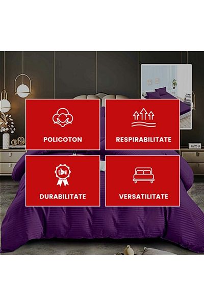 PATONE Damask Polycotton Bed Linen, 6 pieces, fitted sheet, purple