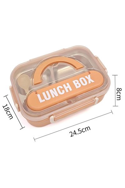 DNS Cutie pentru pachet copii, inox, 3 compartimente, capac transparent, 800 ml, portocaliu HM5861