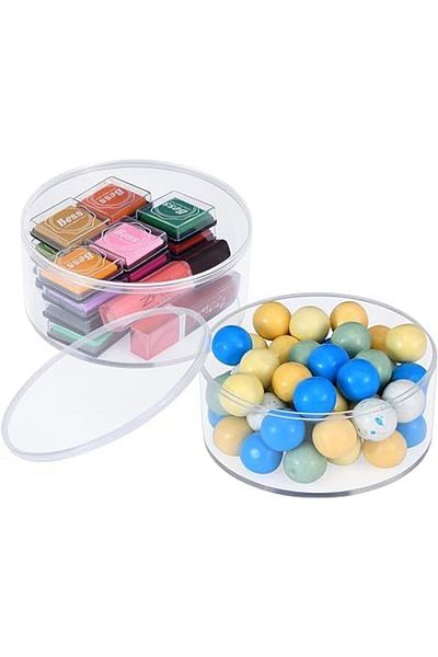 Lamsit Ibdaa Round Acrylic Container with Lid - Candy & Jewelry Organizer (15x15x7)