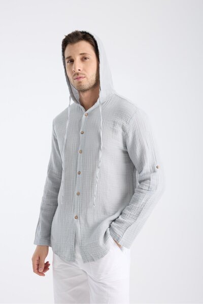 White By Nature Hooded Double Face Muslin Gray Shirt