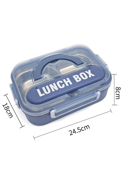 DNS Cutie pentru pachet copii, inox, 3 compartimente, capac transparent, 800 ml, albastru HM5861