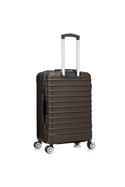 Quasar & Co. Medium expandable trolley 66x41x26-31cm, checked luggage, cipher trolley, 4 wheels, ABS suitcase, LINE, Dark Coffee