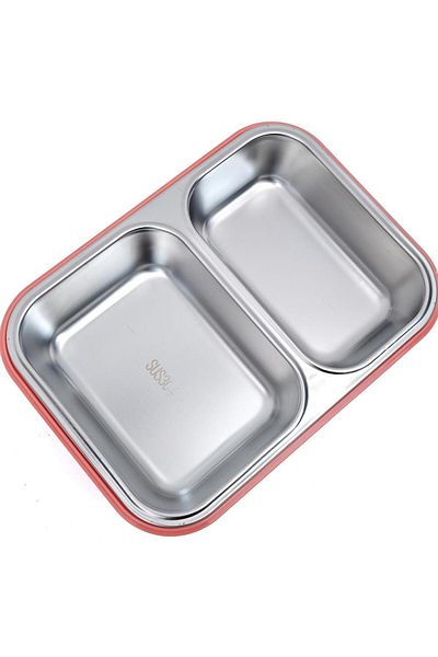 DNS Children's compartmentalized casserole, 2 compartments, stainless steel, bento box 750 ml, pink HXD6752