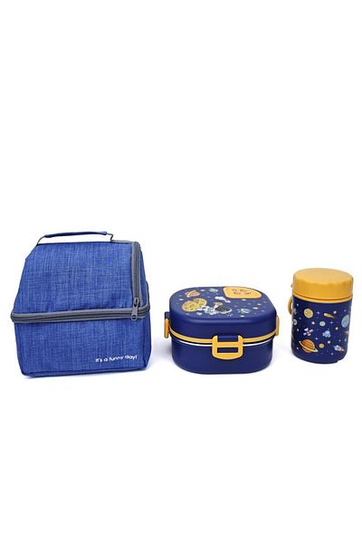 DNS Complete children's bento set, backpack, 3-compartment casserole and thermal cup, navy blue JB675