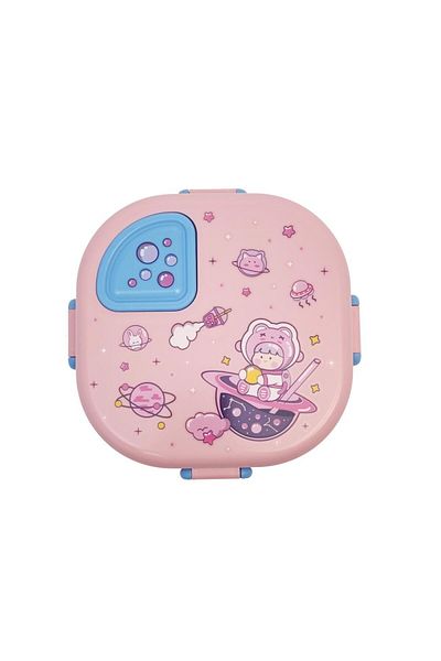 DNS Stainless steel kids bento box with 3 compartments, for lunch, pink JB669
