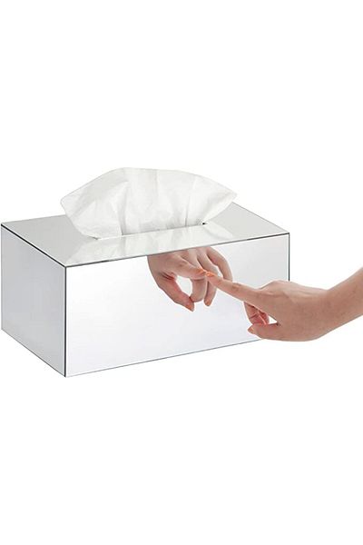 Lamsit Ibdaa Acrylic Tissue Box, Rectangle 25x13x9 cm, Silver Mirror