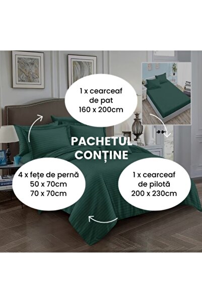 PATONE Damask Polycotton Bed Linen, 6 pieces, fitted sheet, green