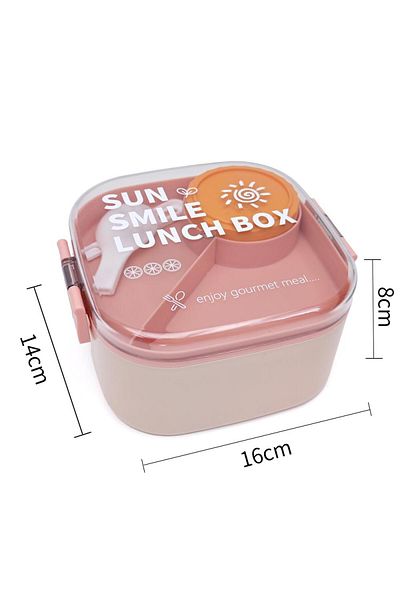 DNS Square bento box with inner sauce bowl, 850 ml, pink WX8819