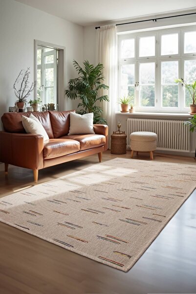 Aden Sisal Vibe Hasır Dokuma Halı |Makinede Yıkanabilir|Kaymaz Tabanlı|Kolay Temizlenen Halı |Krem| SSV01