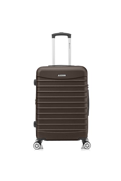 Quasar & Co. Medium expandable trolley 66x41x26-31cm, checked luggage, cipher trolley, 4 wheels, ABS suitcase, LINE, Dark Coffee